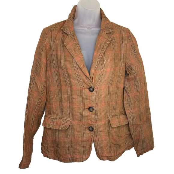 Sundance Blazer XS Edson Hill Plaid Linen Button Front Orange Brown Casual - Picture 1 of 14